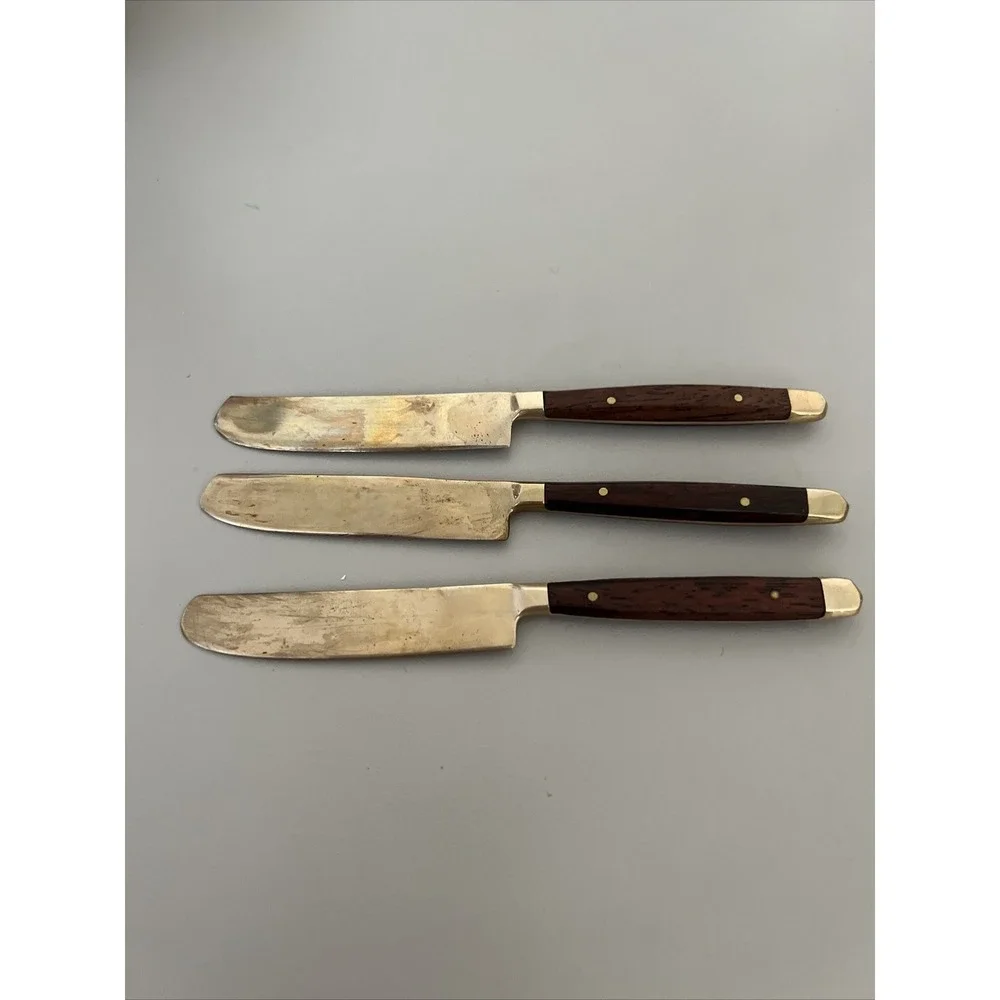 Williams Sonoma Party Butter Knives Set of 6 Teak Gold Tone 70s